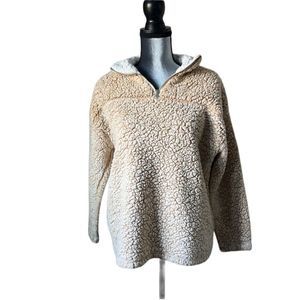 Peach love fuzzy cream and white winter quarter zip up